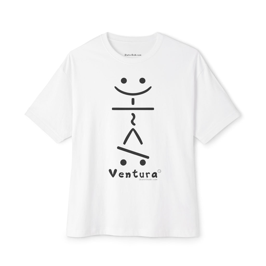 Ventura Smiley Graphic Unisex Oversized Boxy Tee, Casual Streetwear Top, Fun Gift for Teens, Everyday Comfort Wear, Skateboard Fashion