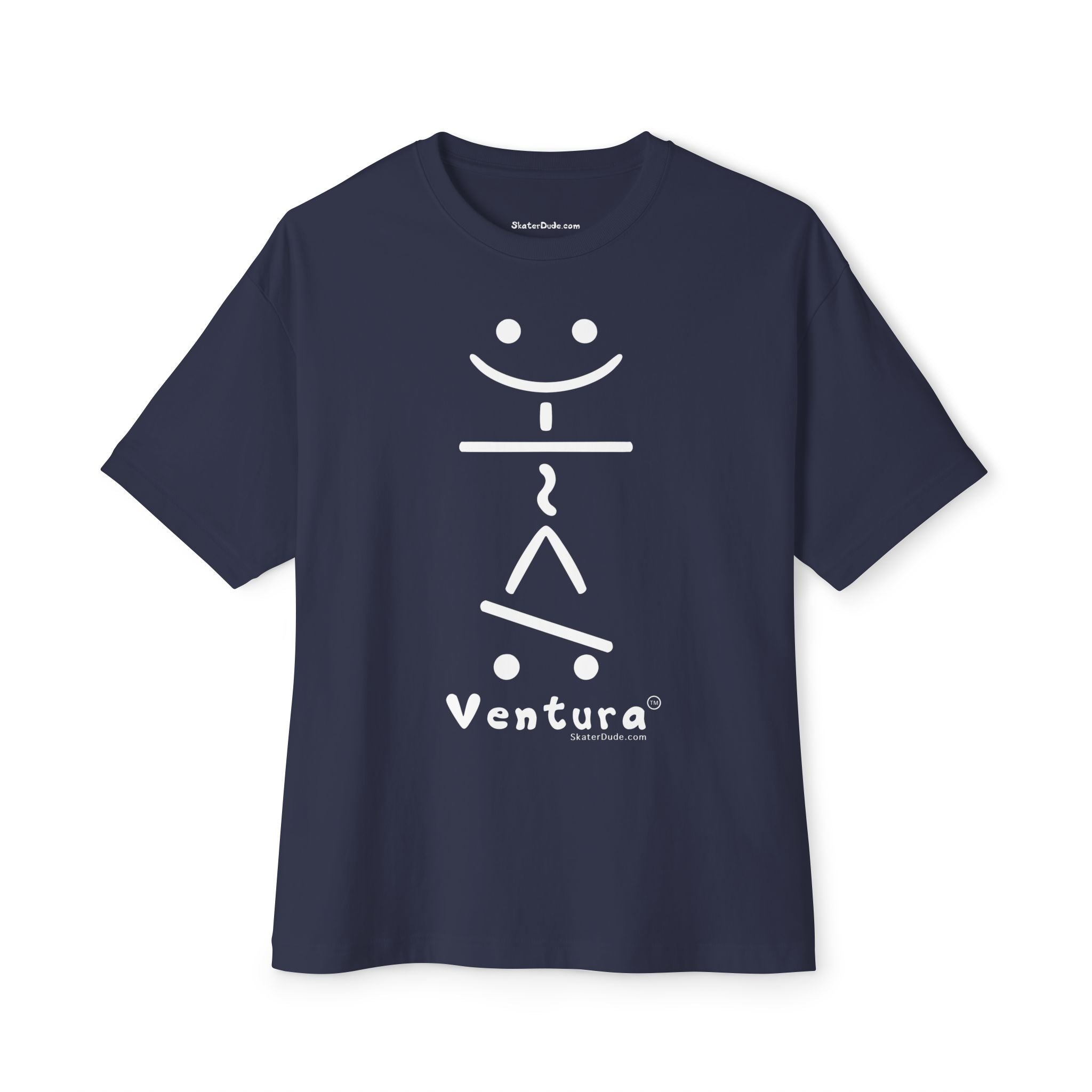Ventura Smiley Graphic Unisex Oversized Boxy Tee, Casual Streetwear Top, Fun Gift for Teens, Everyday Comfort Wear, Skateboard Fashion