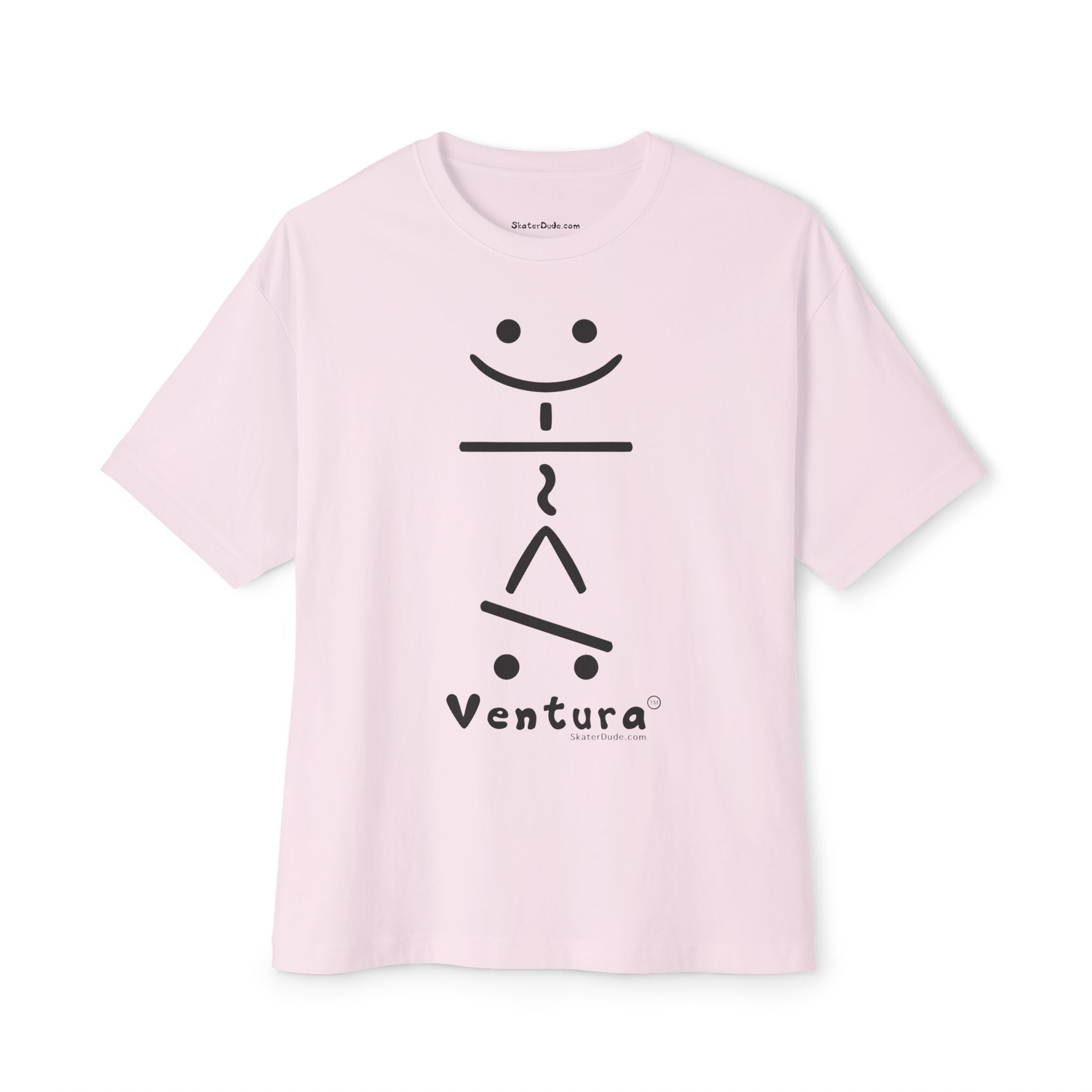 Ventura Smiley Graphic Unisex Oversized Boxy Tee, Casual Streetwear Top, Fun Gift for Teens, Everyday Comfort Wear, Skateboard Fashion