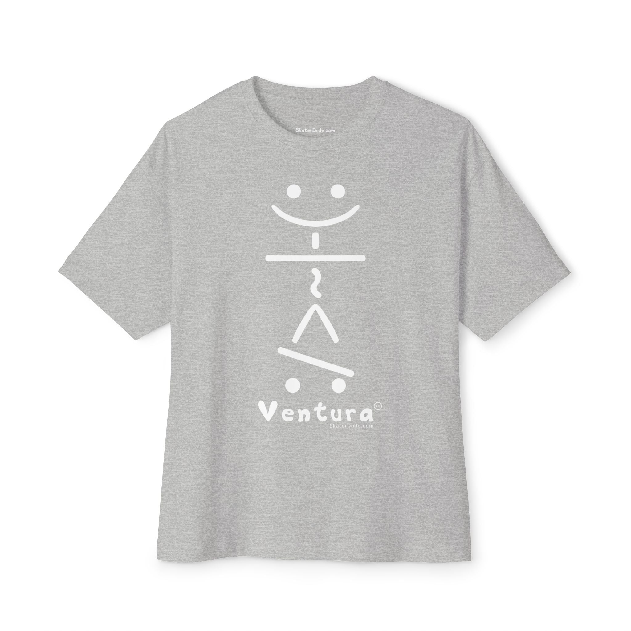 Ventura Smiley Graphic Unisex Oversized Boxy Tee, Casual Streetwear Top, Fun Gift for Teens, Everyday Comfort Wear, Skateboard Fashion