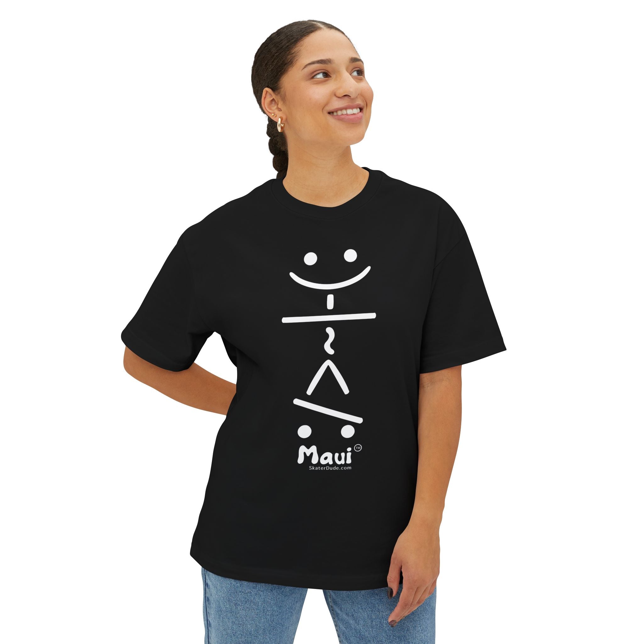 Maui Smiley Graphic Tee - Unisex Oversized Boxy T-Shirt, Casual Summer Wear, Beach Vibes, Gift for Her & Him, Fun Day Out
